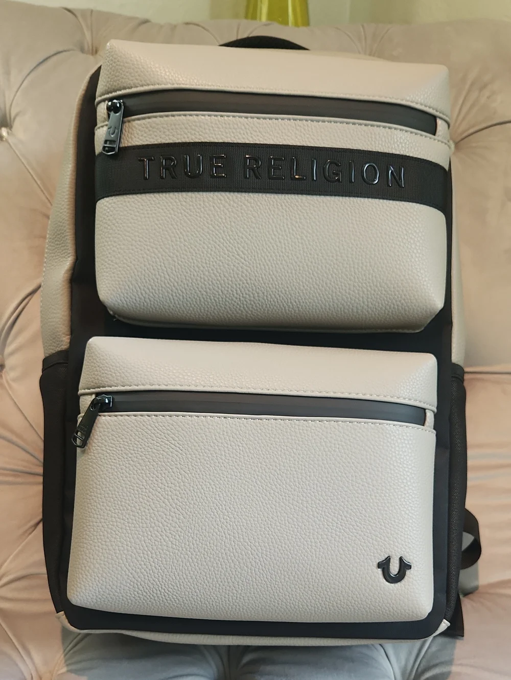 True Religion Gray. and Black Dual-Pocket Backpack